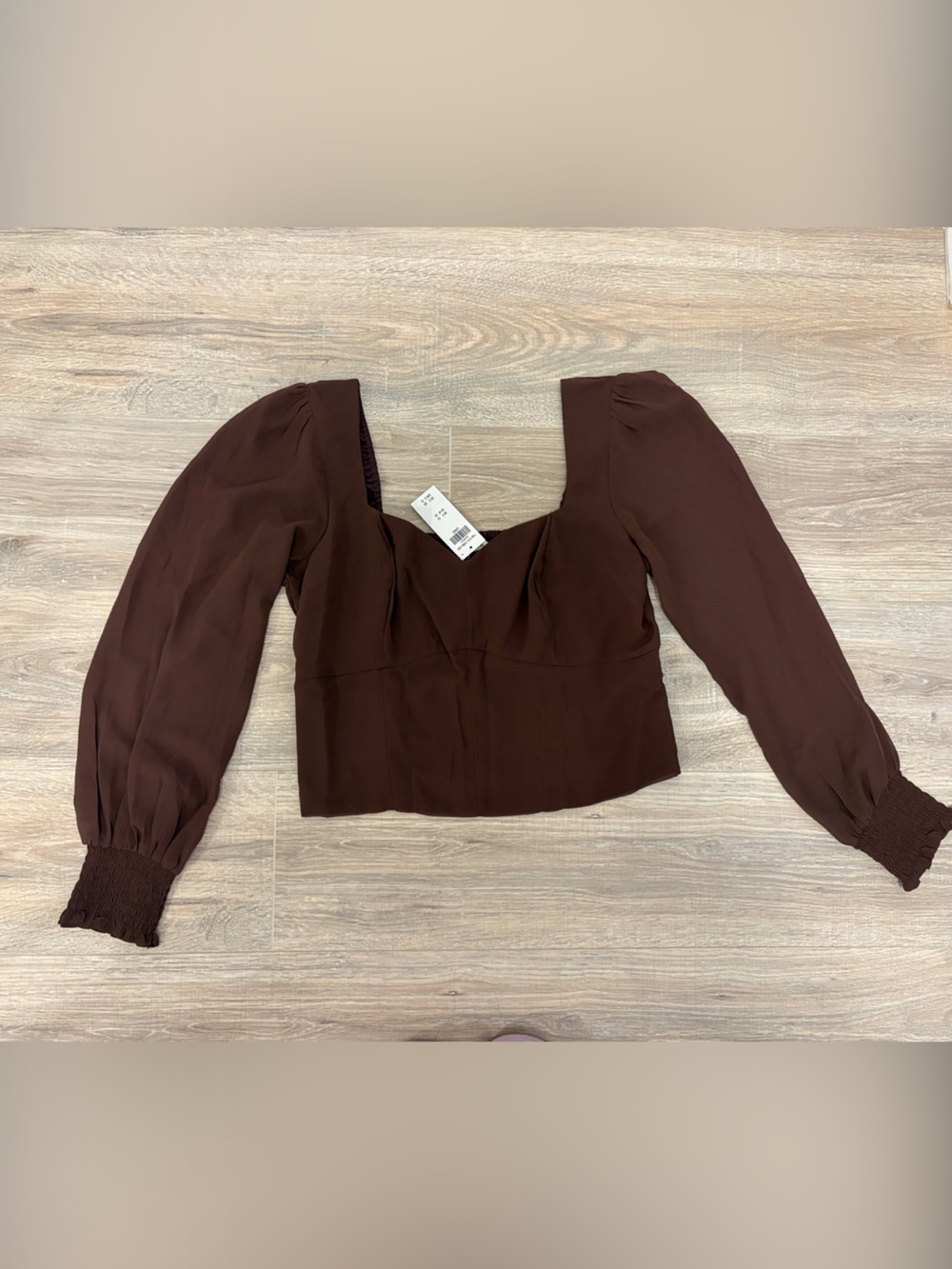 Abercrombie & Fitch Brown Long Sleeve Smocked Cuff Crop Top
